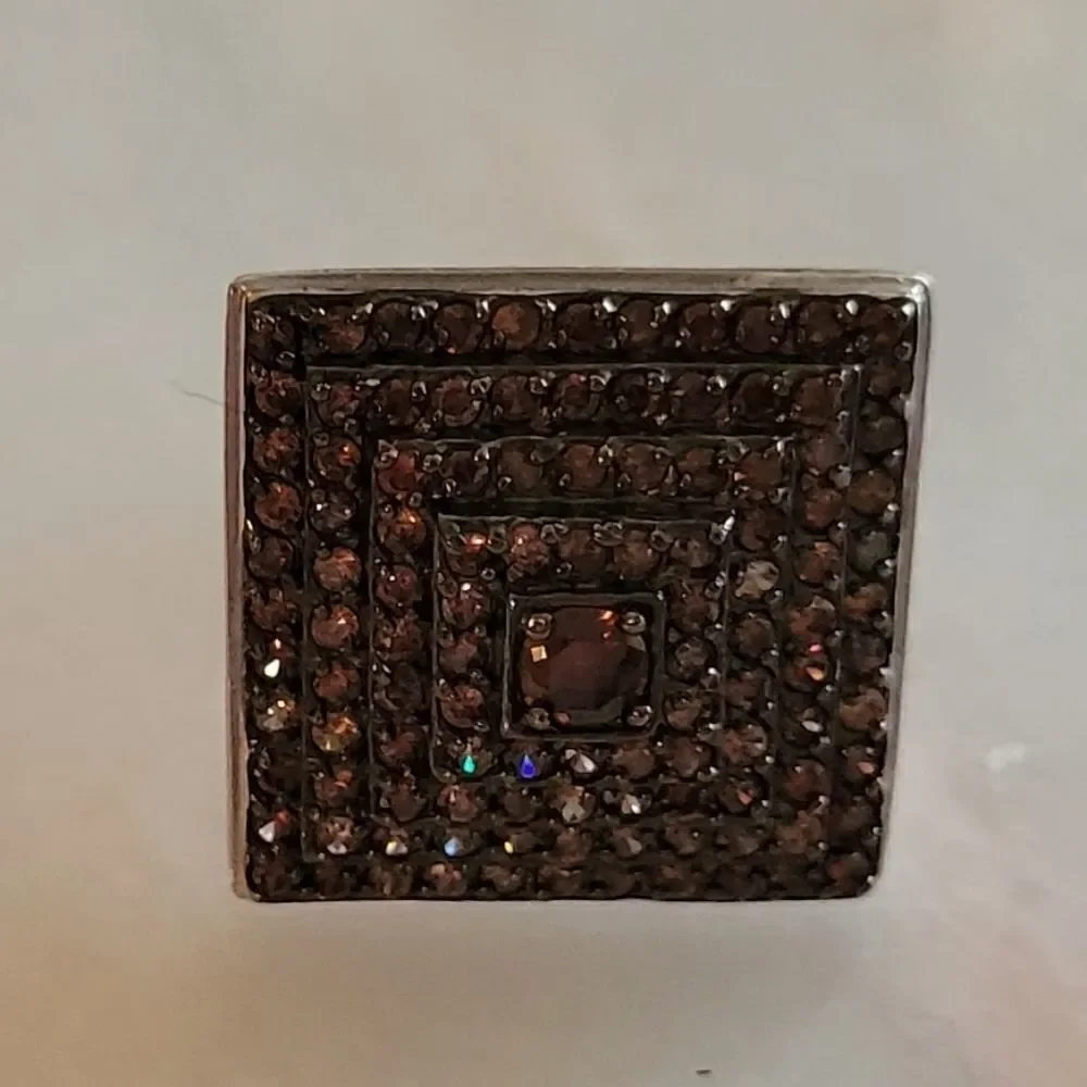 Sterling Silver Ring Pave Set With Chocolate Cubic Zirconia Cocktail Ring Sz.6